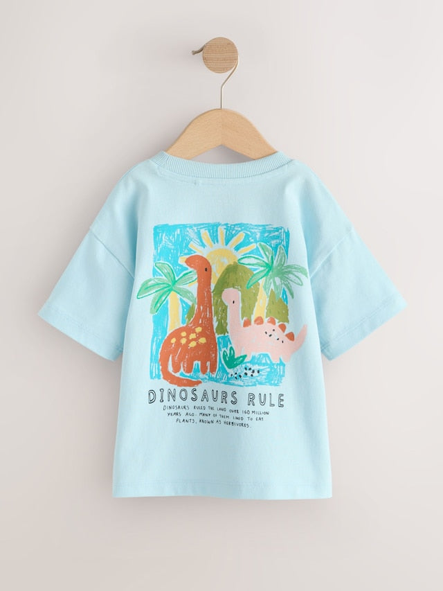 Blue Dinosaur Short Sleeve Back Print T-Shirt (3mths-7yrs) - Size 3-6 Months (62-68cm)