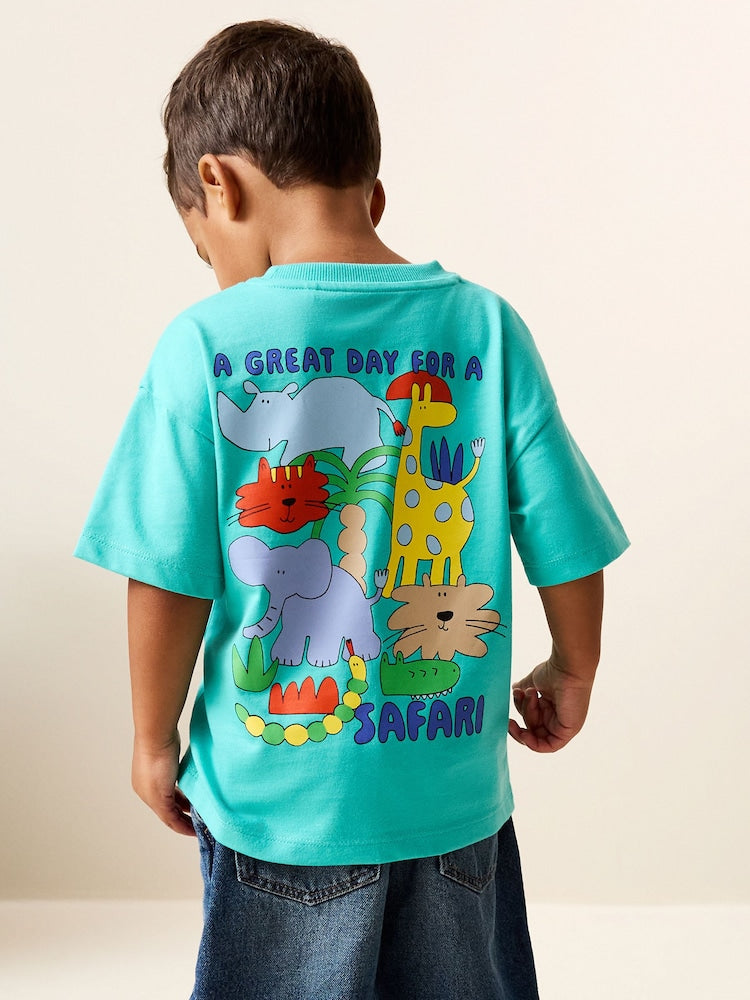 Aqua Blue Animal Short Sleeve Back Print T-Shirt (3mths-7yrs) - Aqua Blue Animal / 12-18 Months (80-86cm)