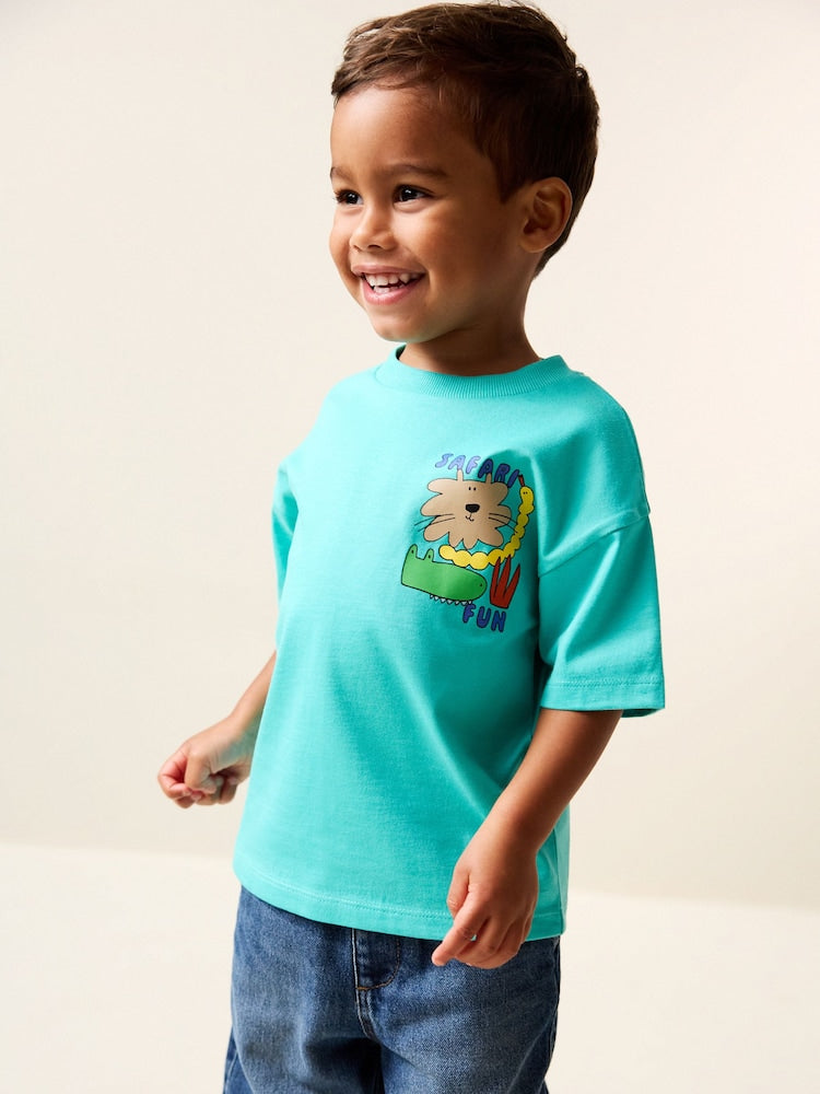 Aqua Blue Animal Short Sleeve Back Print T-Shirt (3mths-7yrs)