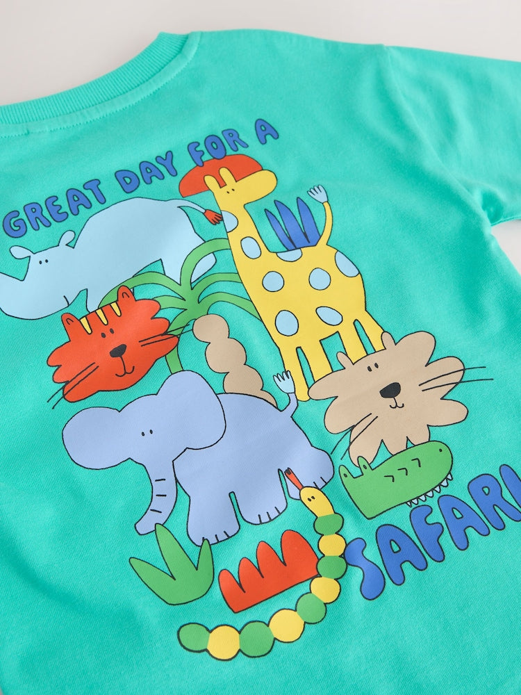 Aqua Blue Animal Short Sleeve Back Print T-Shirt (3mths-7yrs)