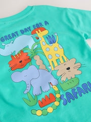Aqua Blue Animal Short Sleeve Back Print T-Shirt (3mths-7yrs) - Size 3-6 Months (62-68cm)