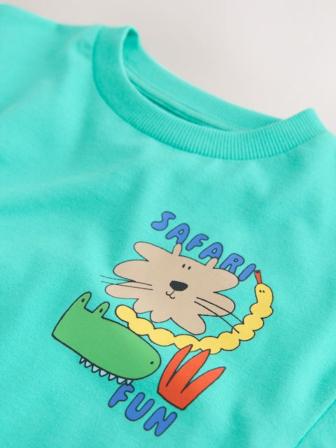 Aqua Blue Animal Short Sleeve Back Print T-Shirt (3mths-7yrs) - Size 3-6 Months (62-68cm)