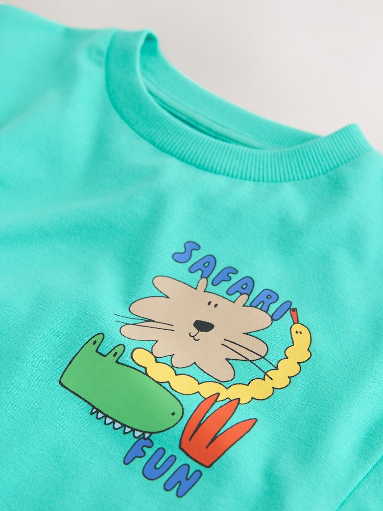 Aqua Blue Animal Short Sleeve Back Print T-Shirt (3mths-7yrs) - Size 3-6 Months (62-68cm)