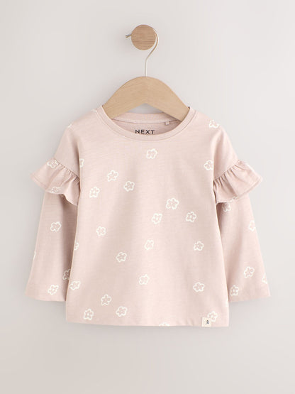 Neutral/Blue Frill Detail Long Sleeve Tops 4 Pack (3mths-7yrs) - Size 3-6 Months (62-68cm)