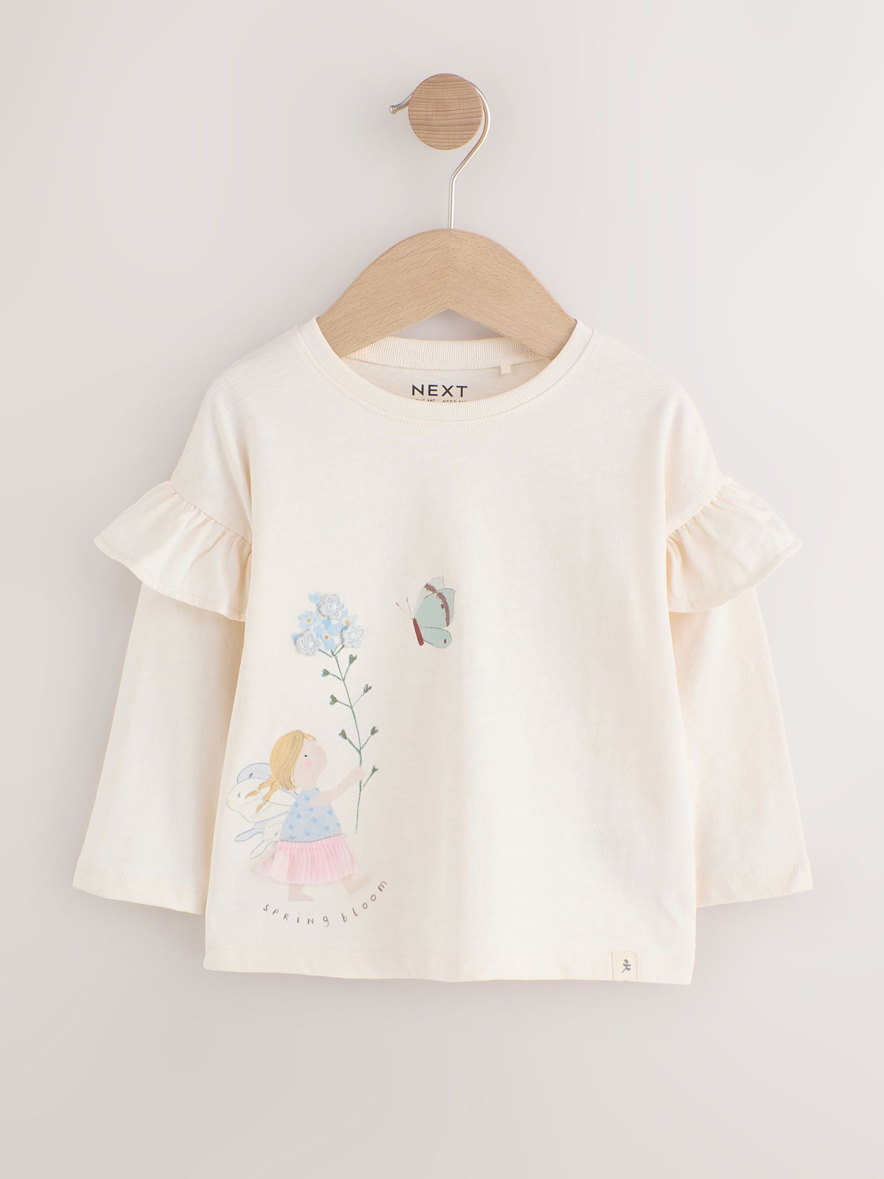 Neutral/Blue Frill Detail Long Sleeve Tops 4 Pack (3mths-7yrs) - Size 3-6 Months (62-68cm)
