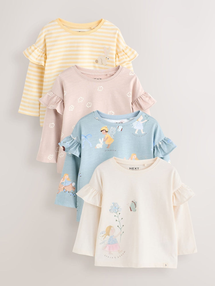 Neutral/Blue Long Sleeve T Shirts 4 Pack (3mths-7yrs)