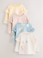 Neutral/Blue Frill Detail Long Sleeve Tops 4 Pack (3mths-7yrs) - Size 3-6 Months (62-68cm)