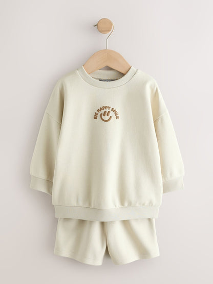Stone Big Happy Smile Crew Neck Sweatshirt and Shorts Set (3mths-7yrs)
