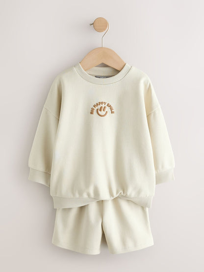Stone Big Happy Smile Crew Neck Sweatshirt and Shorts Set (3mths-7yrs)