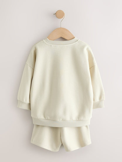 Stone Big Happy Smile Crew Neck Sweatshirt and Shorts Set (3mths-7yrs)
