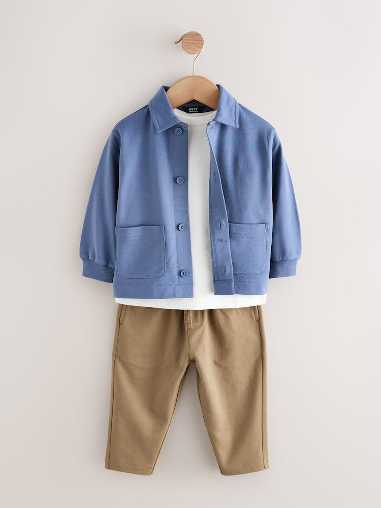 Blue Jersey Shirt T-Shirt and Joggers 3 Piece Set (3mths-7yrs) - Blue / 9 - 12 Months (74 - 80cm)