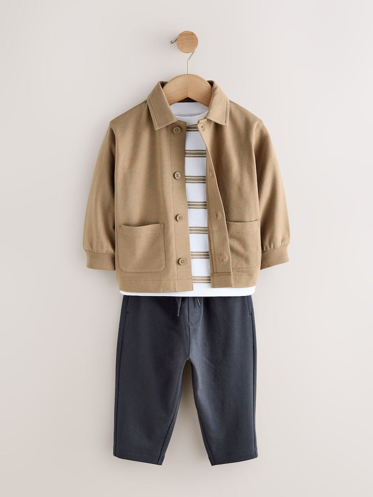 Tan Brown Jersey Shirt T-Shirt and Joggers 3 Piece Set (3mths-7yrs) - Tan Brown / 9 - 12 Months (74 - 80cm)