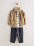 Tan Brown Jersey Shirt T-Shirt and Joggers 3 Piece Set (3mths-7yrs) - Tan Brown / 9 - 12 Months (74 - 80cm)
