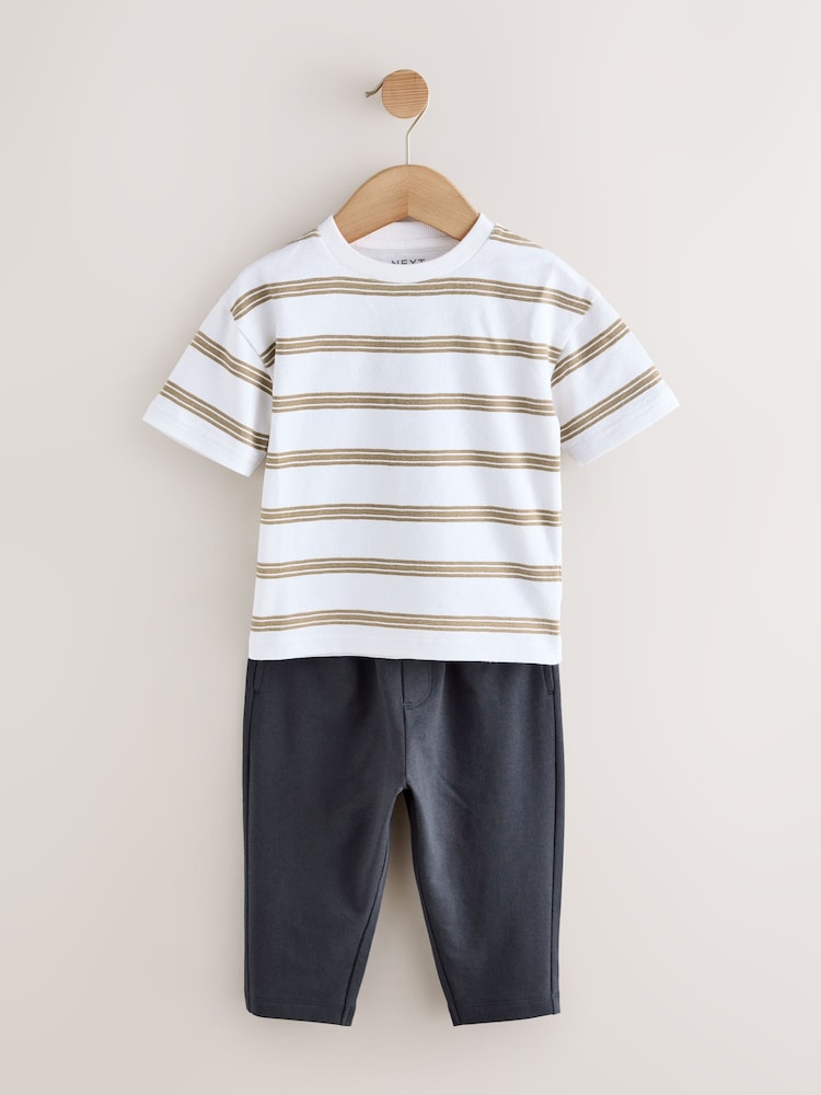 Tan Brown Jersey Shirt T-Shirt and Joggers 3 Piece Set (3mths-7yrs)