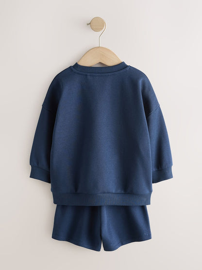 Navy Big Smile Crew Neck Sweatshirt and Shorts Set (3mths-7yrs)