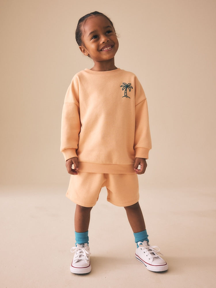 Orange Cool Kids Club Crew Neck Sweatshirt and Shorts Set (3mths-7yrs)