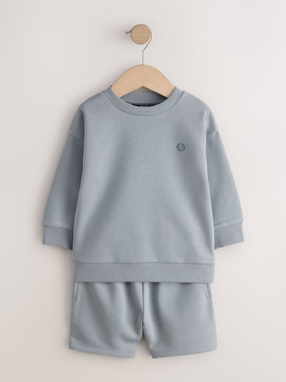 Grey Single Plain Crew Neck Sweatshirt and Shorts Set (3mths-7yrs) - Size 3-6 Months (62-68cm) - Grey