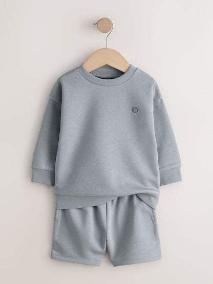 Grey Single Plain Crew Neck Sweatshirt and Shorts Set (3mths-7yrs) - Size 3-6 Months (62-68cm)