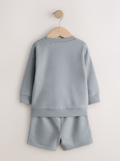 Grey Single Plain Crew Neck Sweatshirt and Shorts Set (3mths-7yrs) - Size 3-6 Months (62-68cm)