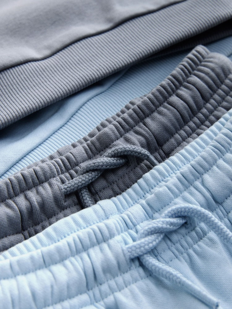 Blue/Grey 2 Pack Plain Crew Neck Sweatshirt and Shorts Set (3mths-7yrs)