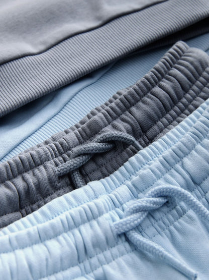 Blue/Grey 2 Pack Plain Crew Neck Sweatshirt and Shorts Set (3mths-7yrs)