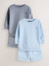 Blue/Grey 2 Pack Plain Crew Neck Sweatshirt and Shorts Set (3mths-7yrs)