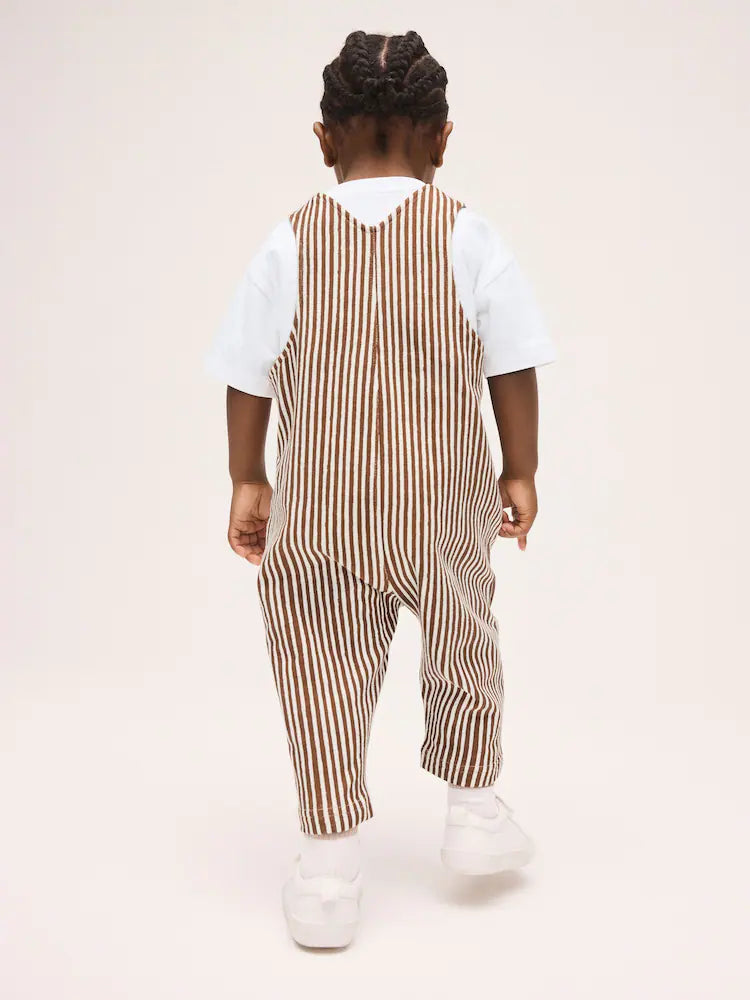 Brown and White Stripe Dungarees and T-Shirt Set (3mths-7yrs)