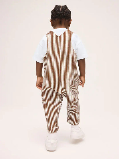 Brown and White Stripe Dungarees and T-Shirt Set (3mths-7yrs)