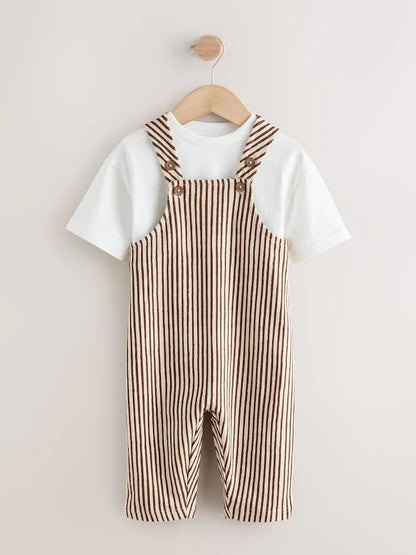 Brown and White Stripe Dungarees and T-Shirt Set (3mths-7yrs)