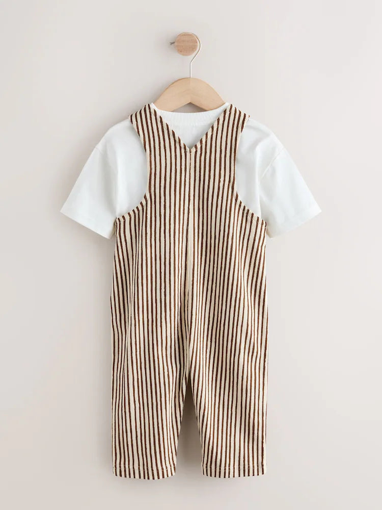 Brown and White Stripe Dungarees and T-Shirt Set (3mths-7yrs)