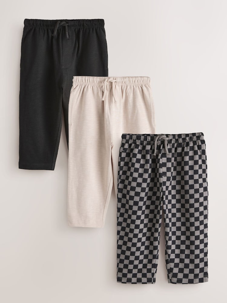 Black Cement And Checkerboard Stripe Joggers 3 Pack (3mths-7yrs) - Size 3-6 Months (62-68cm) - Black Cement And Checkerboard