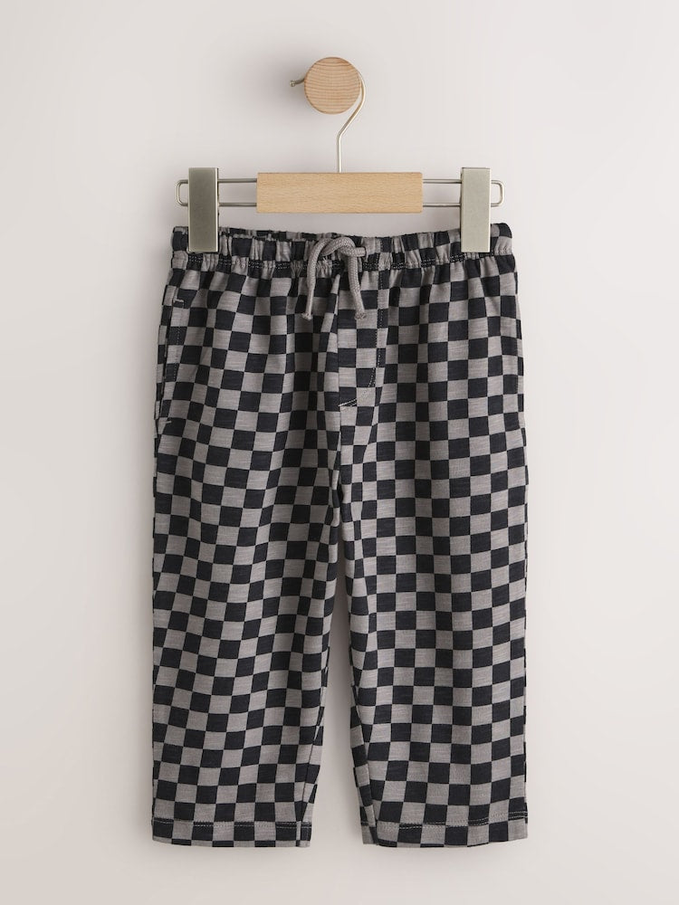 Black Cement And Checkerboard Stripe Joggers 3 Pack (3mths-7yrs) - Size 3-6 Months (62-68cm)