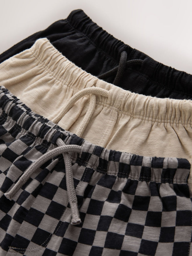 Black Cement And Checkerboard Stripe Joggers 3 Pack (3mths-7yrs) - Size 3-6 Months (62-68cm)