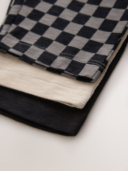 Black Cement And Checkerboard Stripe Joggers 3 Pack (3mths-7yrs) - Size 3-6 Months (62-68cm)