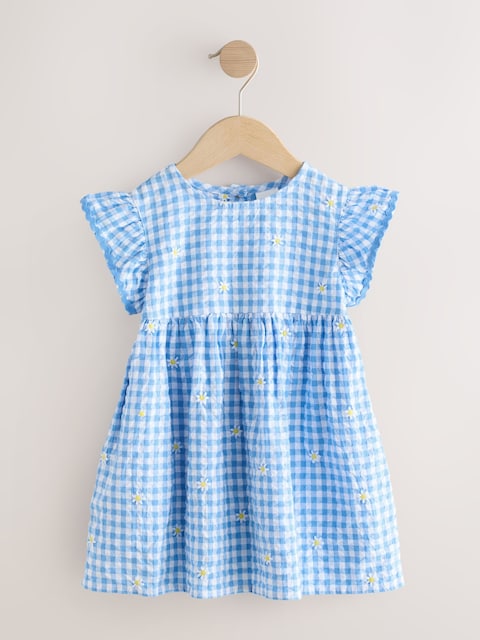 Blue Gingham Ric Rac Frill Sleeve Dress (3mths-8yrs)