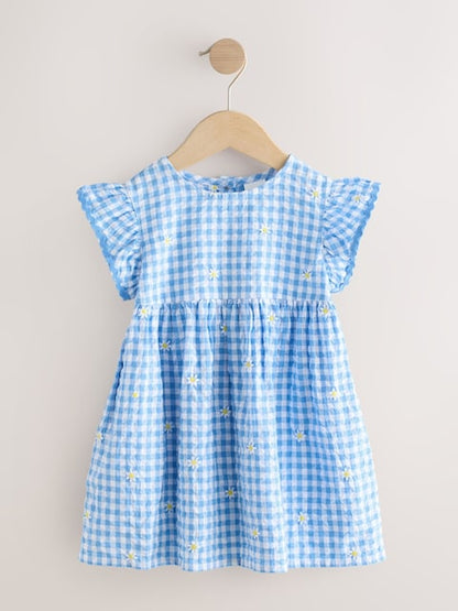 Blue Gingham Ric Rac Frill Sleeve Dress (3mths-8yrs)