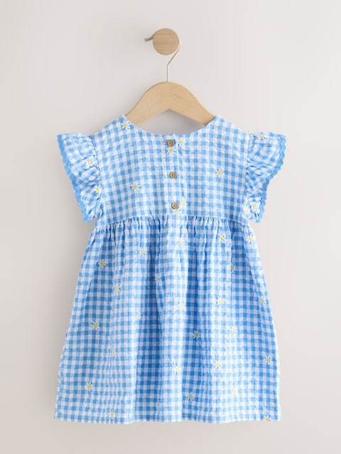 Blue Gingham Ric Rac Frill Sleeve Dress (3mths-8yrs)
