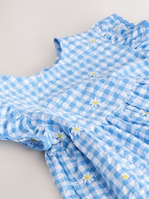 Blue Gingham Ric Rac Frill Sleeve Dress (3mths-8yrs)