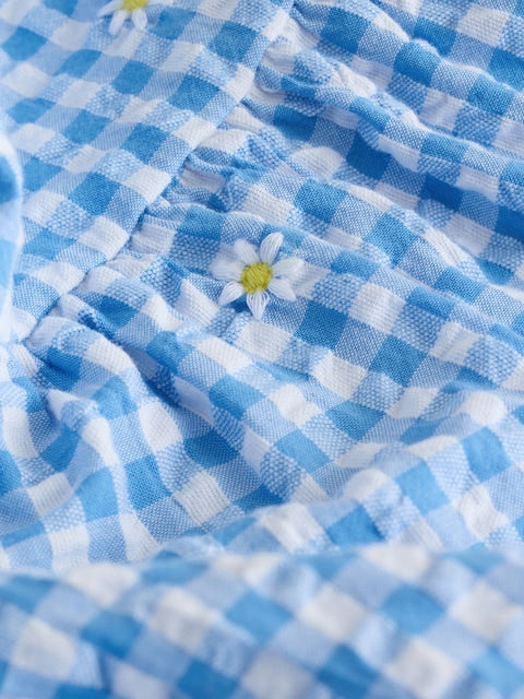 Blue Gingham Ric Rac Frill Sleeve Dress (3mths-8yrs)