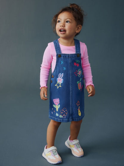 Mid Blue Character Denim Pinafore Dress (3mths-8yrs)
