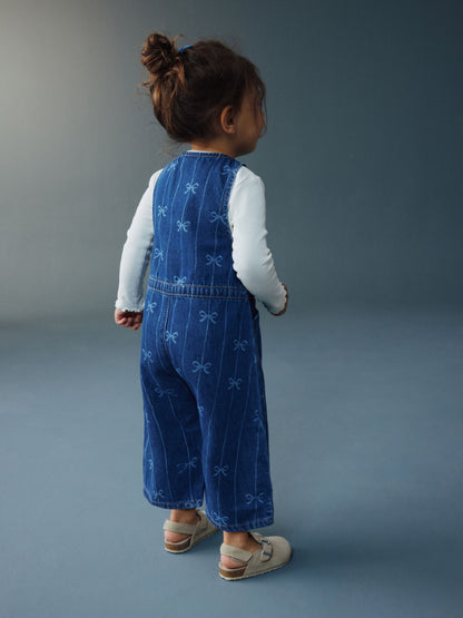 Bow Print Sleeveless Denim Jumpsuit (3mths-8yrs) - Size 3-6 Months (62-68cm)
