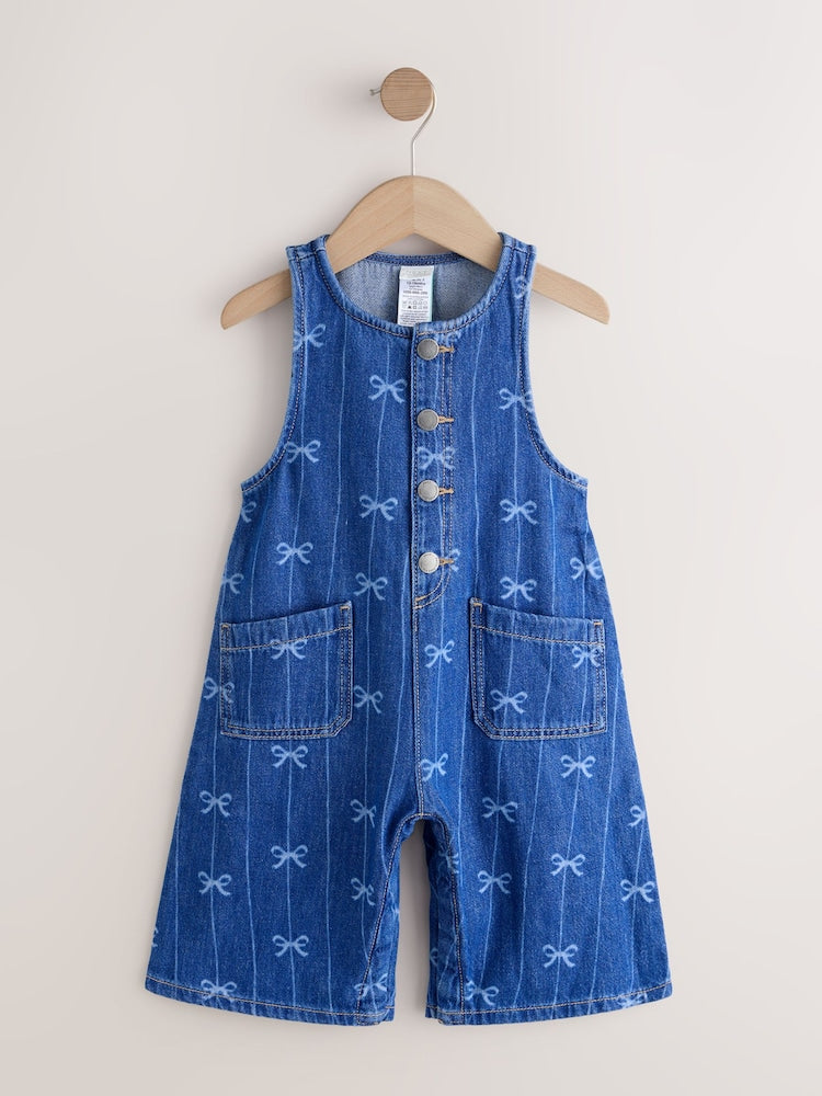 Bow Print Sleeveless Denim Jumpsuit (3mths-8yrs) - Size 3-6 Months (62-68cm)