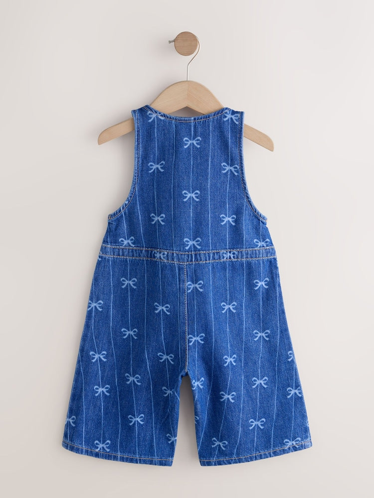 Bow Print Sleeveless Denim Jumpsuit (3mths-8yrs) - Size 3-6 Months (62-68cm)