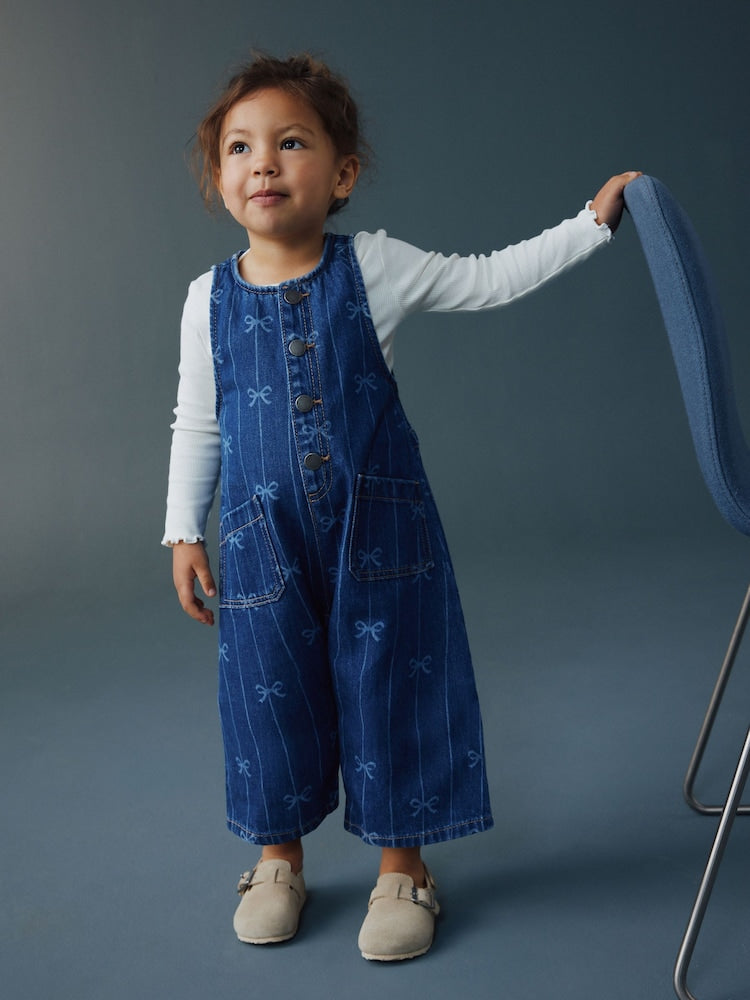 Bow Print Sleeveless Denim Jumpsuit (3mths-8yrs) - Size 3-6 Months (62-68cm)