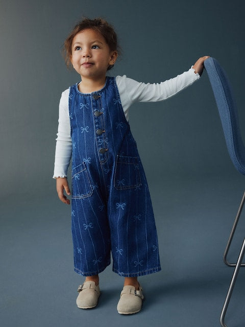 Bow Print Sleeveless Denim Jumpsuit (3mths-8yrs) - Size 3-6 Months (62-68cm)