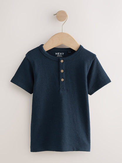 Navy/Blue/Stone Short Sleeve Henley Neck T-Shirts 3 Pack (3mths-7yrs)