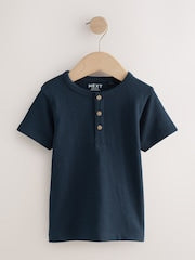 Navy/Blue/Stone Short Sleeve Henley Neck T-Shirts 3 Pack (3mths-7yrs) - Size 3-6 Months (62-68cm)