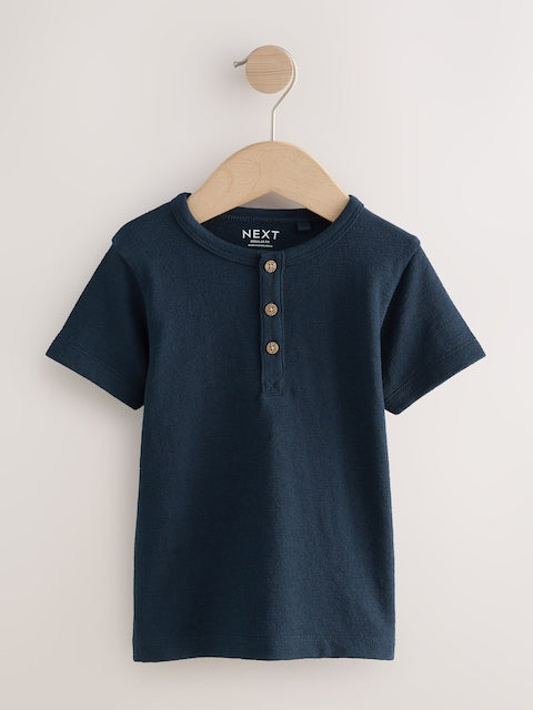Navy/Blue/Stone Short Sleeve Henley Neck T-Shirts 3 Pack (3mths-7yrs) - Size 3-6 Months (62-68cm)