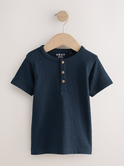 Navy/Blue/Stone Short Sleeve Henley Neck T-Shirts 3 Pack (3mths-7yrs) - Size 3-6 Months (62-68cm)