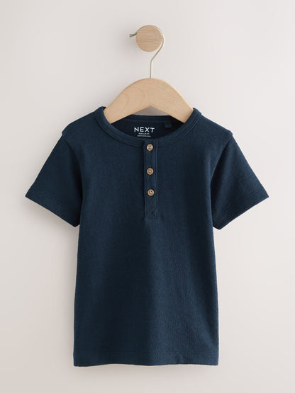 Navy/Blue/Stone Short Sleeve Henley Neck T-Shirts 3 Pack (3mths-7yrs) - Size 3-6 Months (62-68cm)